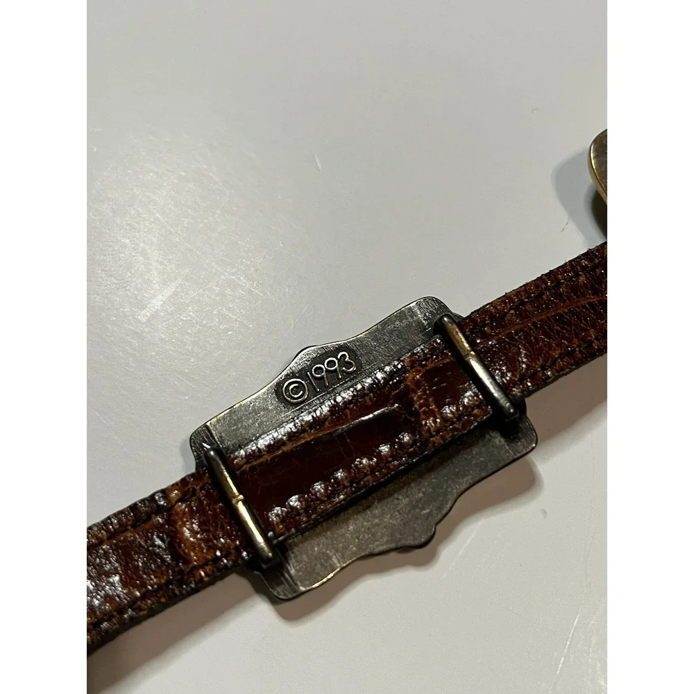 Brighton Concho Belt M Brown Leather Silver-Tone Medallion Western Vintage 1993
